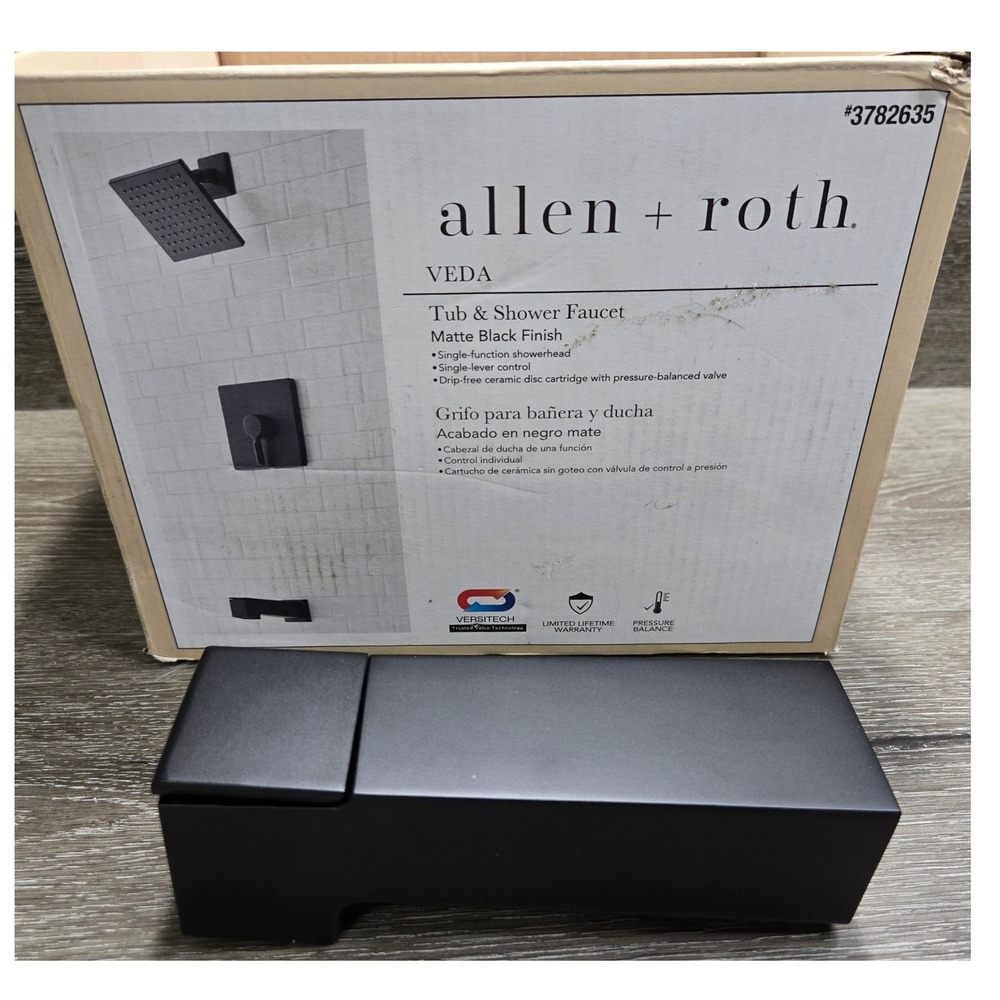 Allen + Roth Veda Matte Black Square Tub Spout Diverter Replacement #3782635
